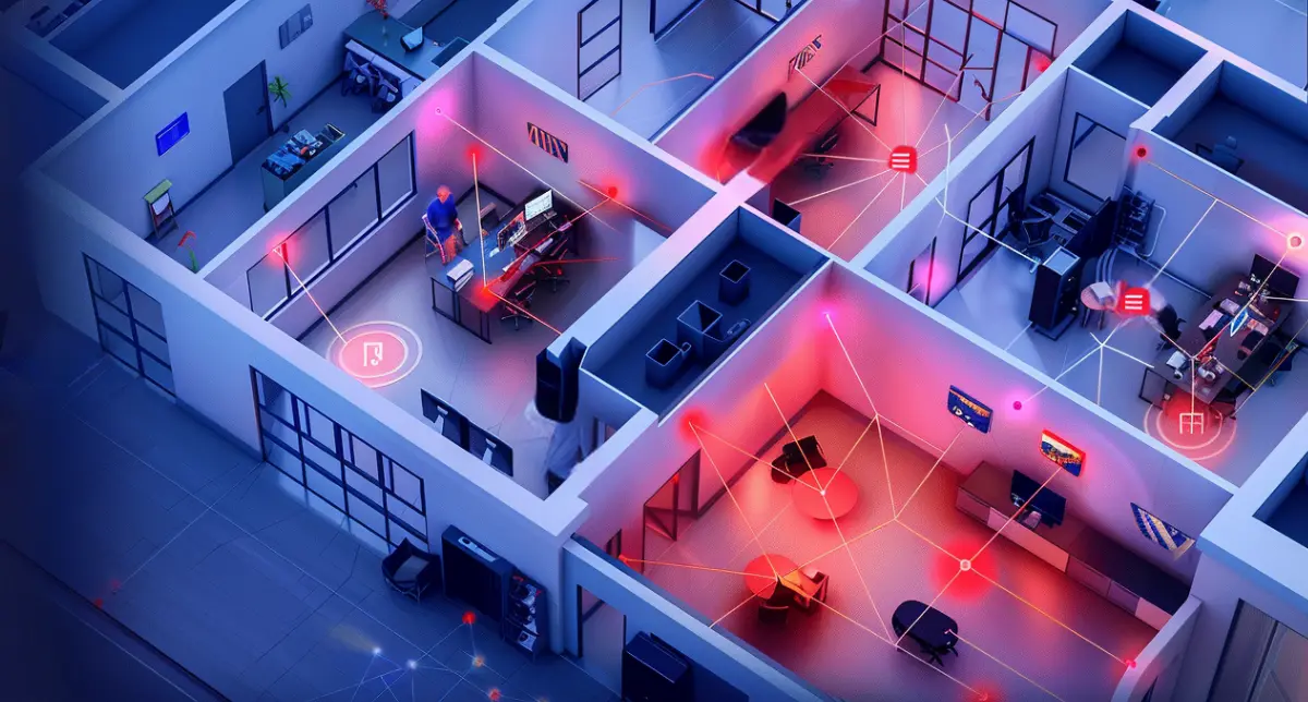 Concept image exploring a Spatial understanding of commercial space and automated evacuation paths - This image was created using AI